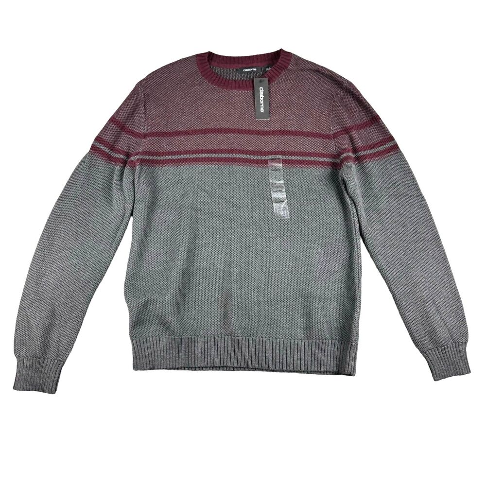 Liz Claiborne Sweater Men's Large Gray Red Pullover Color Block Striped Top NWT